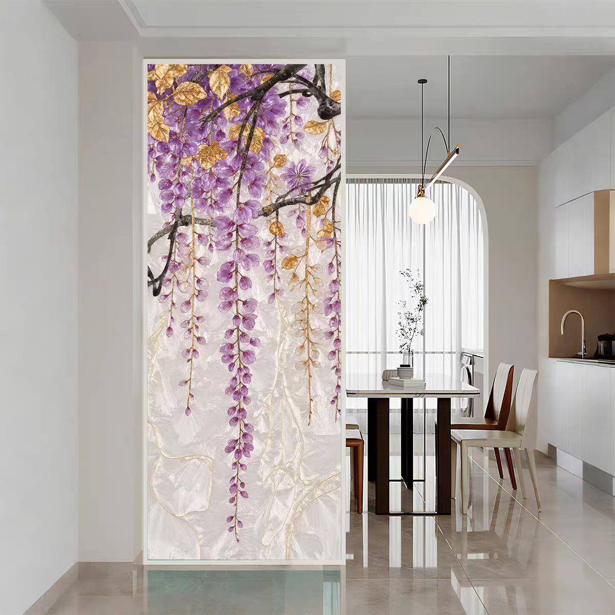 入户门玄关隔断珐琅彩工艺玻璃双面透光客厅屏风美欧法式叠翠流金