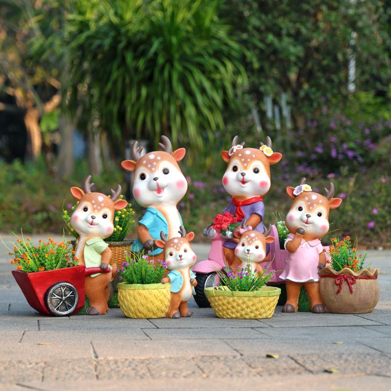 卡通梅花鹿花盆庭院动物装饰摆件户外多肉创意花园阳台装饰布置