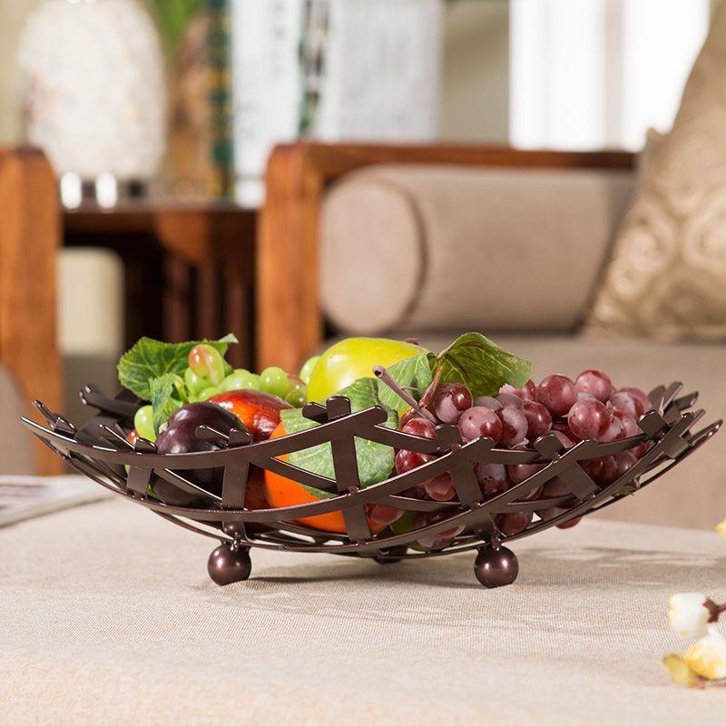 客厅家用水果盘铁艺大容量桌面果篮鸟巢型时尚创意收纳架面包盆