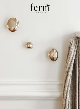 丹麦ferm living厨房浴室挂钩创意抽屉拉手精致复古艺术黄铜金属