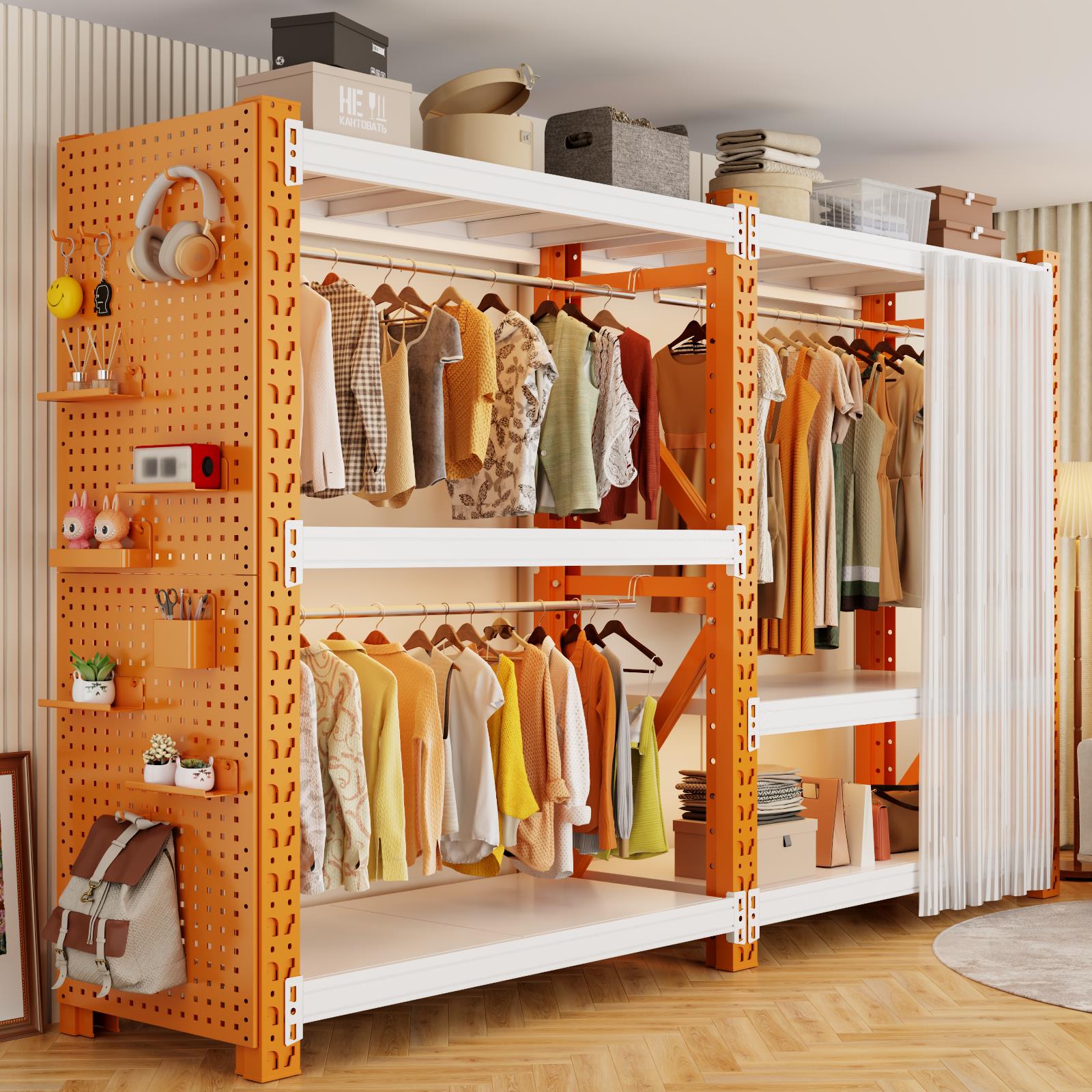 开放式货架衣柜家用简易衣橱卧室出租房衣帽架钢制落地金属挂衣架