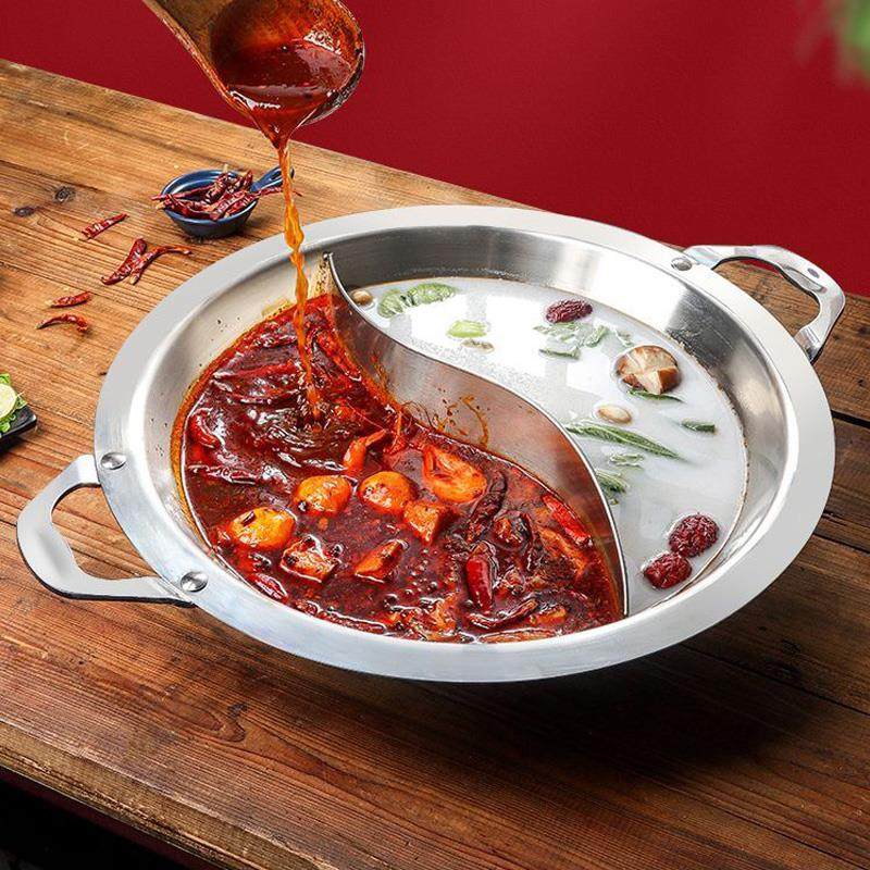 304不锈钢商业火锅锅谭鸭血同款加厚鸳鸯锅三层钢大容量火锅锅