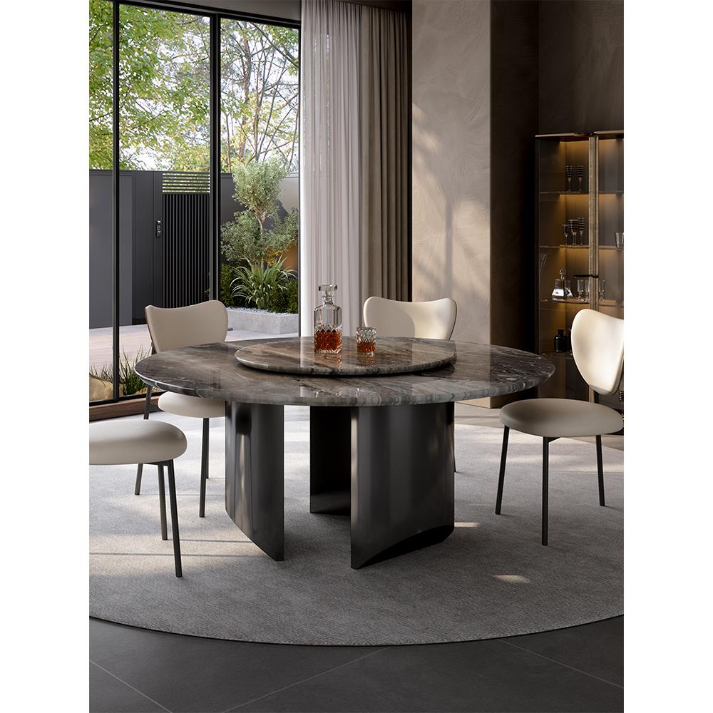 天然奢华石材威尼斯棕色天然奢华石材餐桌圆形高端餐桌意大利无障