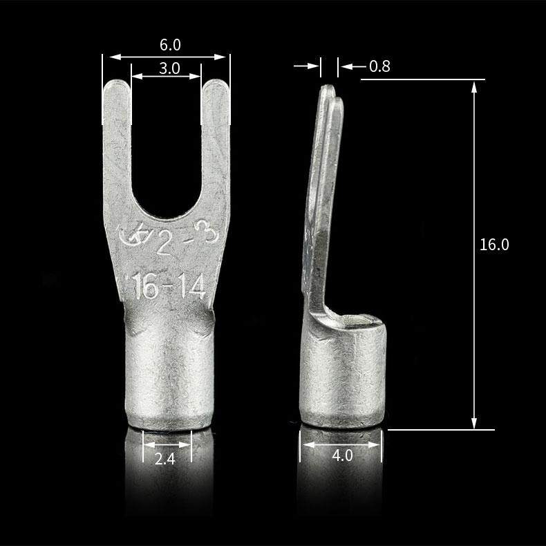 【国标A级】叉型裸端头SNB2-3 U型冷压接线端子紫铜焊接 1000只