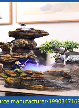 桌面循环水景小桥上水石风水轮造景假山流水喷泉摆件客厅玄关山水