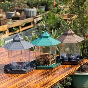 直销新款喂鸟器户外阳台半自动投食器庭院室外悬挂式防水食槽野麻