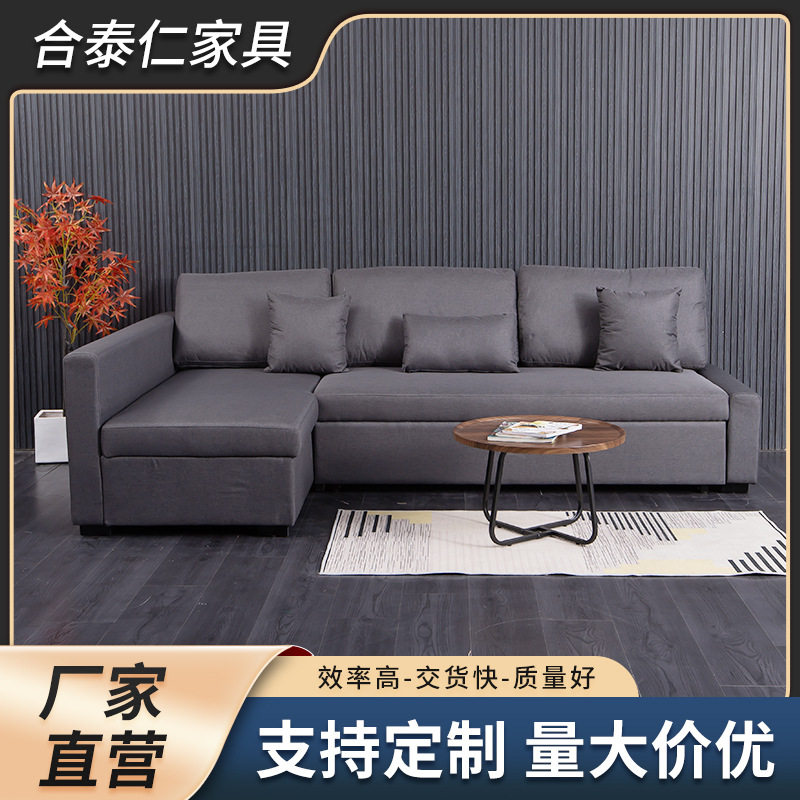 三人布艺沙发床两用小户型客厅卧室可折叠沙发复古极简风家具