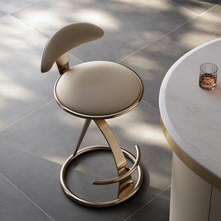 意式极简吧台椅创意网红金属前台吧凳轻奢现代家用岛台皮艺高脚椅