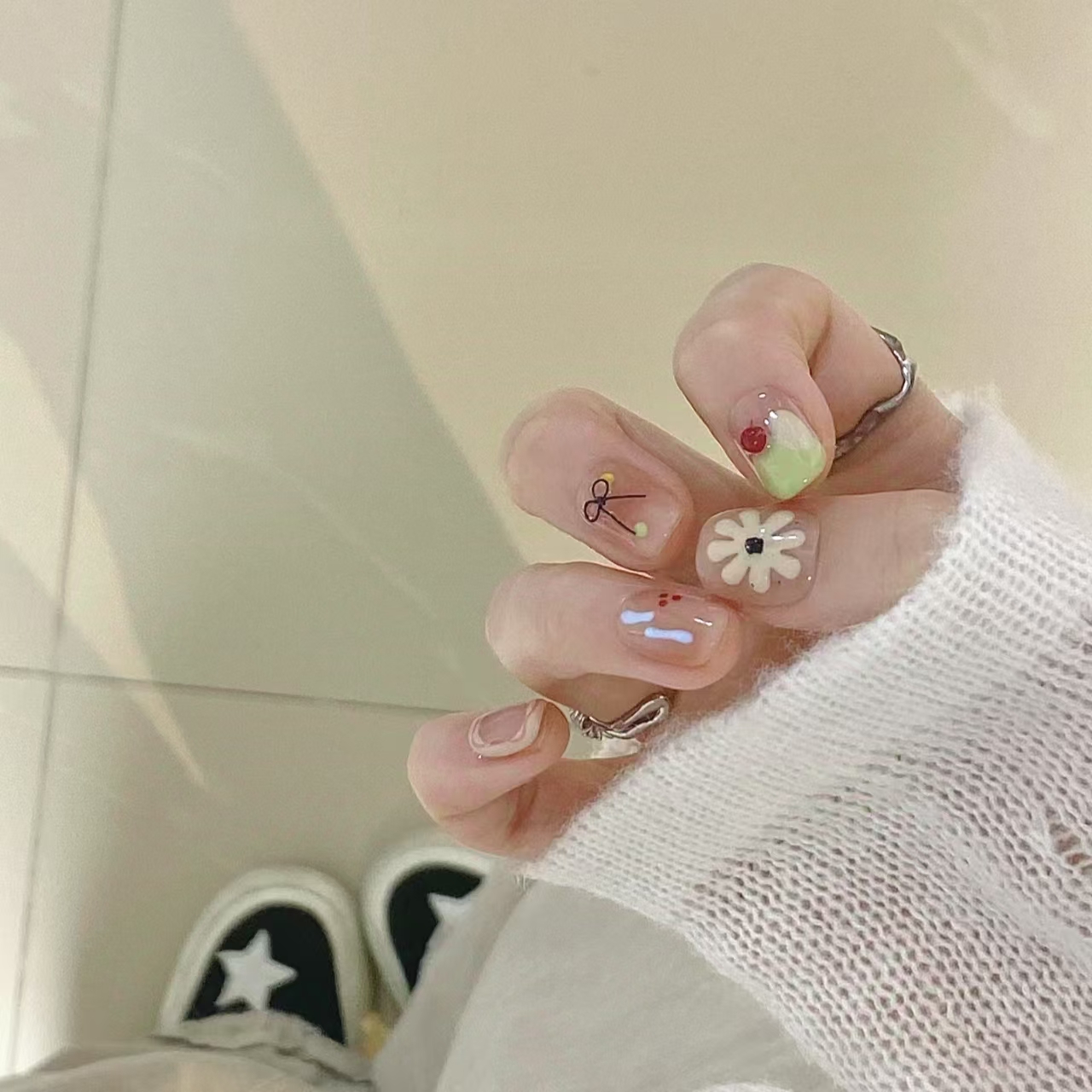 薄荷奶糖小雏菊樱桃蝴蝶结穿戴甲