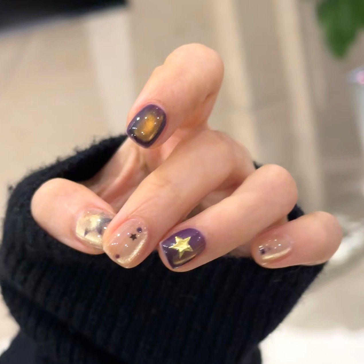 2026新款秋冬紫色星星猫眼穿戴甲短款显白指甲贴片手工定制可拆卸,彩妆/香水/美妆工具,穿戴甲/甲片,淘宝优惠券,粉丝福利购,淘宝优惠卷