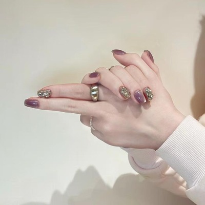 2025新款紫气东来穿戴甲短款简约紫色韵味超显白美甲贴片手工定制