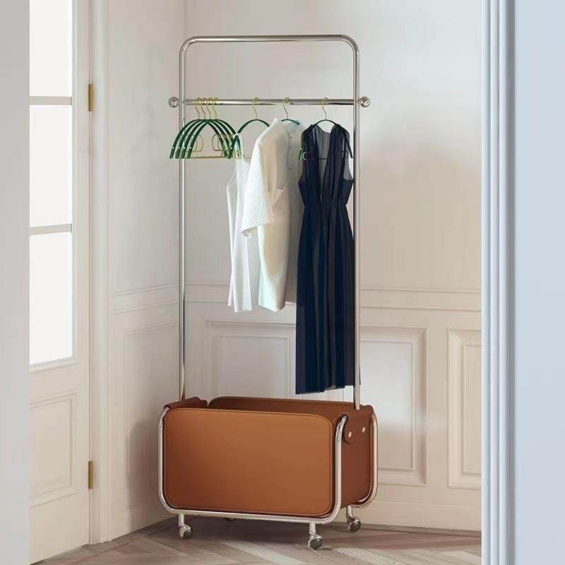 直销新款ins不锈钢皮兜收纳卧室客厅落地可移动支架金属服装衣帽