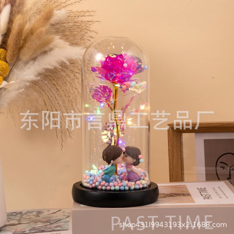 直销新款玻璃罩永生玫瑰花圣诞节生日七夕情人节礼物摆件礼物告白