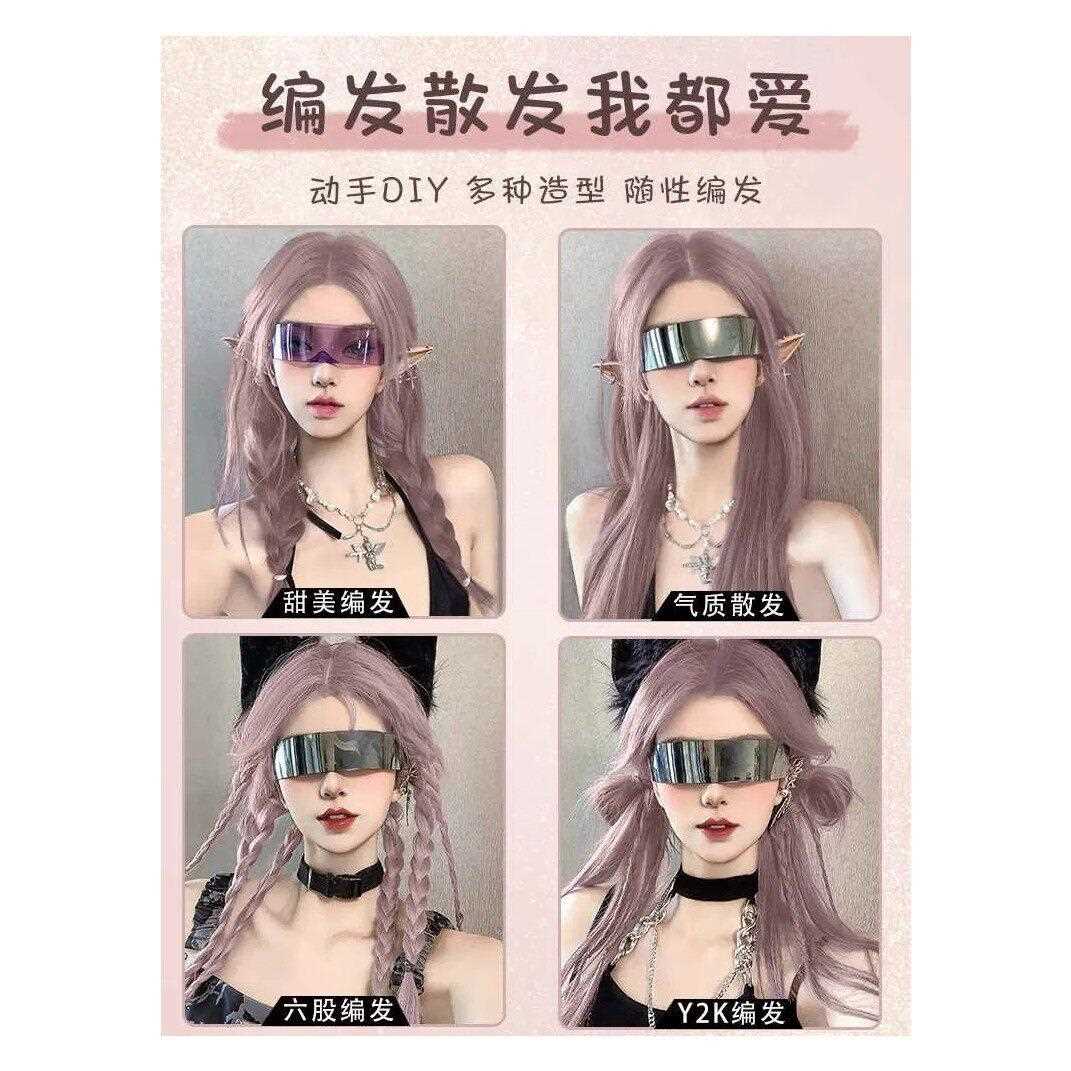 新款直销新款时尚网红假发女长直韩式女团发型中分级灰紫色中长发