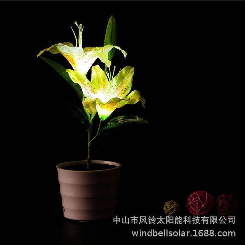 新款直销led百合花灯中山工厂仿真花灯 2头百合花盆灯氛围装饰台