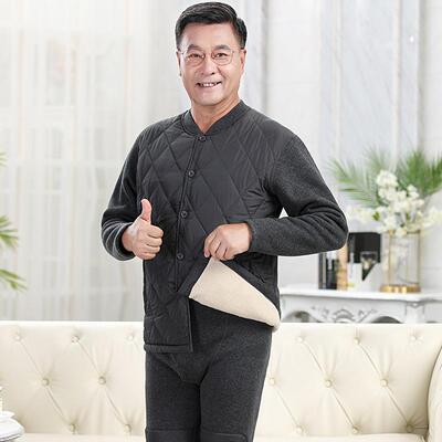 直销新款中老年保暖内衣男士加绒加厚老人羊羔绒开衫女套装加肥加
