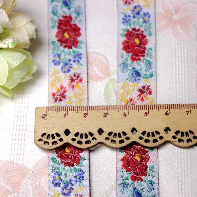 直销新款现货复古民族风白底红色牡丹花织带 古装制作花边服装辅