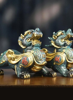 全铜貔貅摆件公母一对聚招貔犰家居客厅办公室酒柜开业礼物工艺品