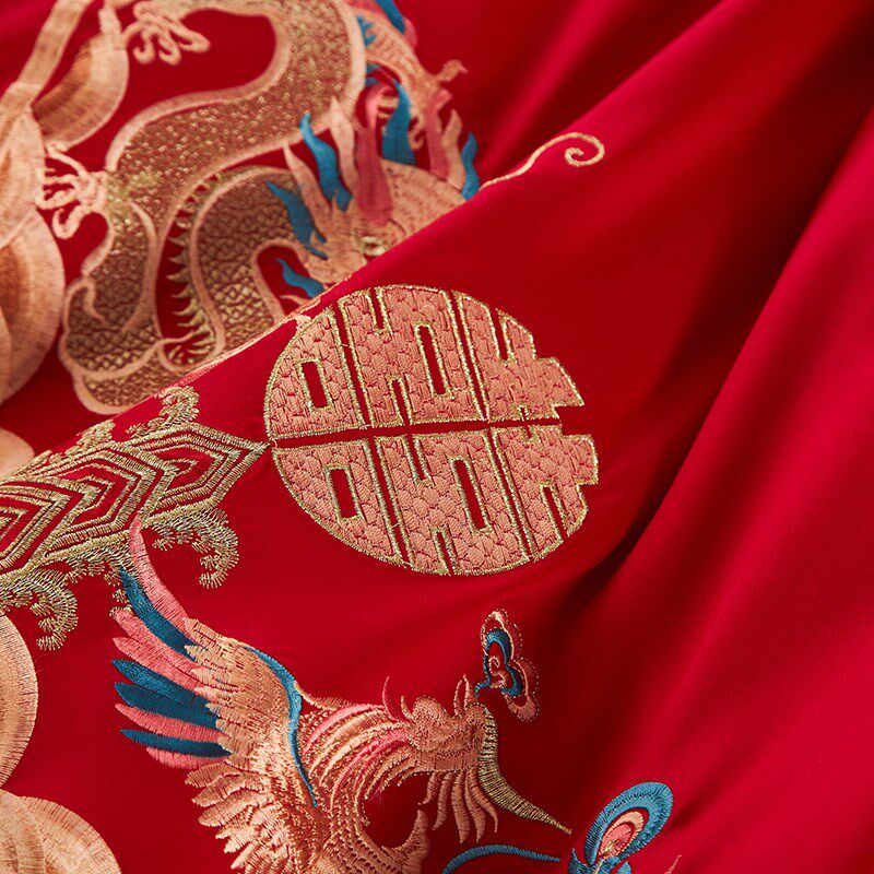婚庆四件套大红龙凤刺绣新婚六八十件套结婚喜庆套件婚嫁床上用品