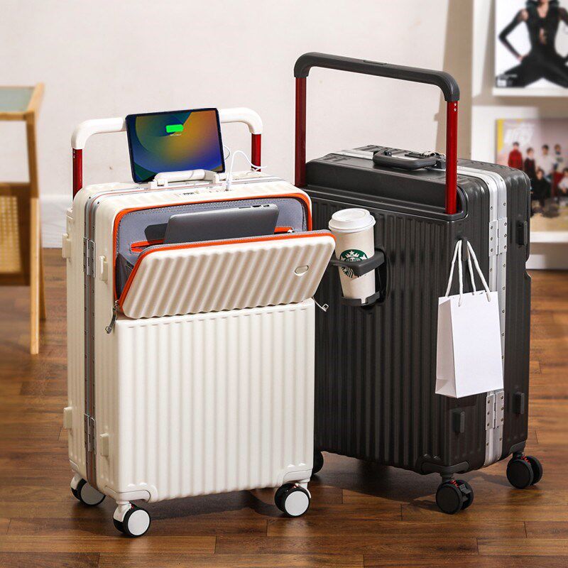 前置开口行李箱铝框女20寸登机箱旅行箱新款宽拉杆箱轻便密码箱男