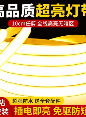 现货led客厅家用灯带220v暖光室内吊顶卧室O氛围带自粘超亮线型软