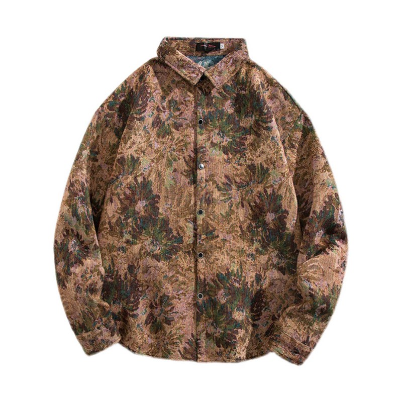 国潮民族风花衬衫男女港味ins炸街宽松百搭情侣bf风长袖垂感衬衣