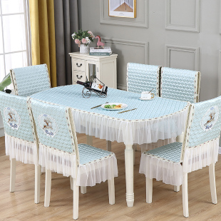 新款2003家用k连体餐桌椅子套罩椭圆形餐桌布椅套椅垫套装靠背一