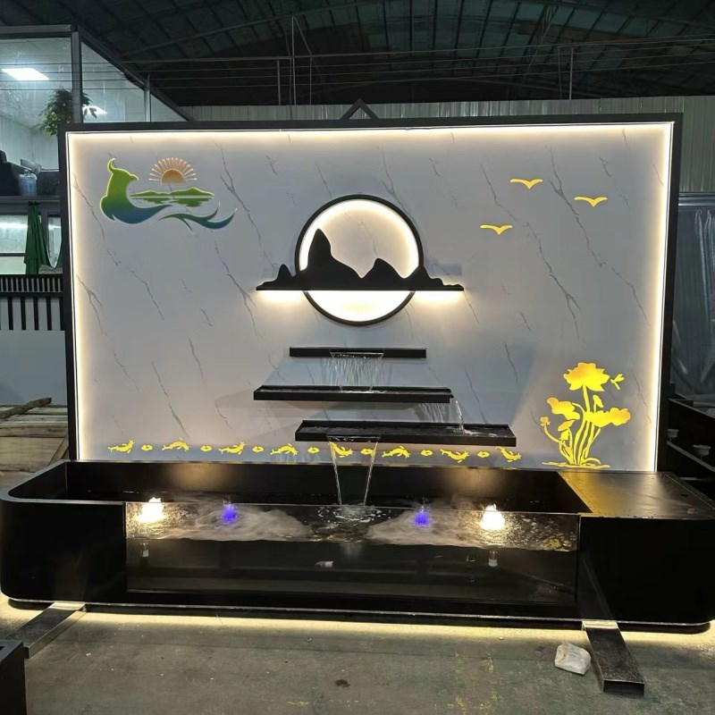 户外庭院中式不锈钢水幕墙别墅园林养鱼池假山流水屏风背景墙定制