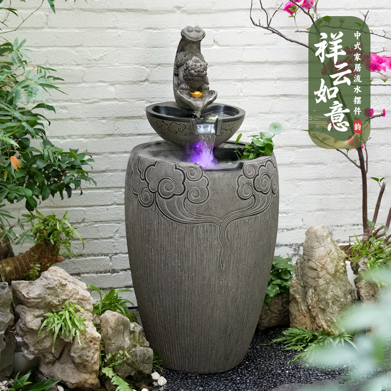 茶室布置室内外流水摆件循环水鱼池落地水系景观庭院户外鱼缸造景