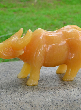 黄玉水牛天然玉工艺品招财摆件家居商务饰品办公室摆设开业礼品