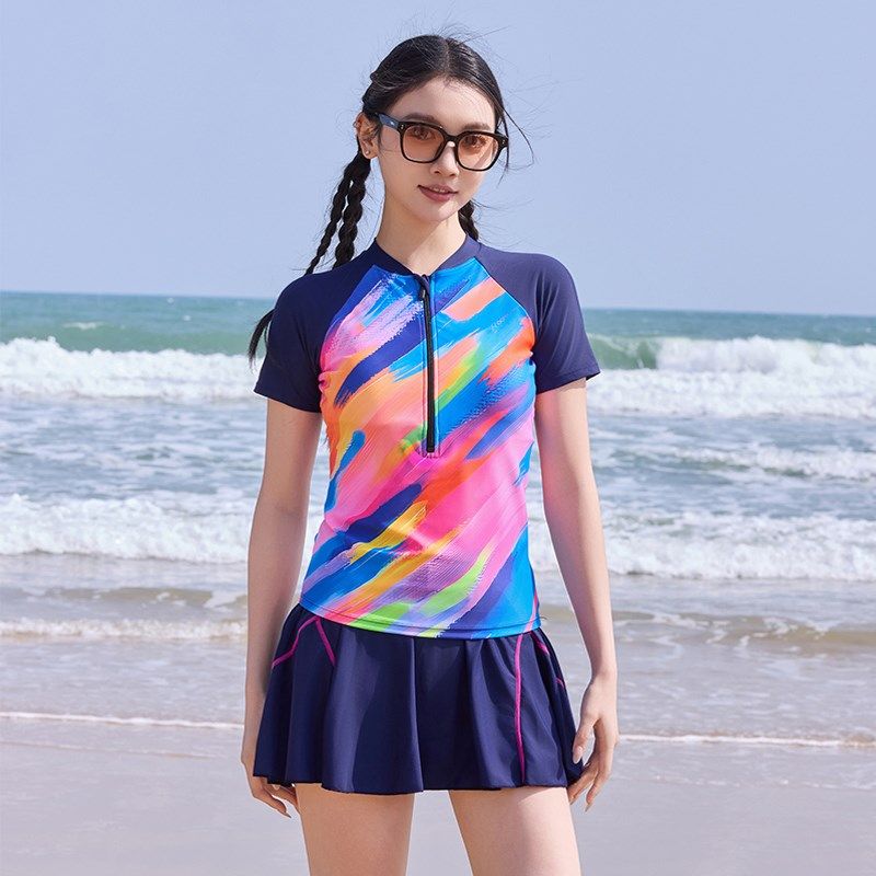 分体泳衣女款2025新款大码胖mm游泳衣遮肉显瘦裙T式泡温泉女士泳