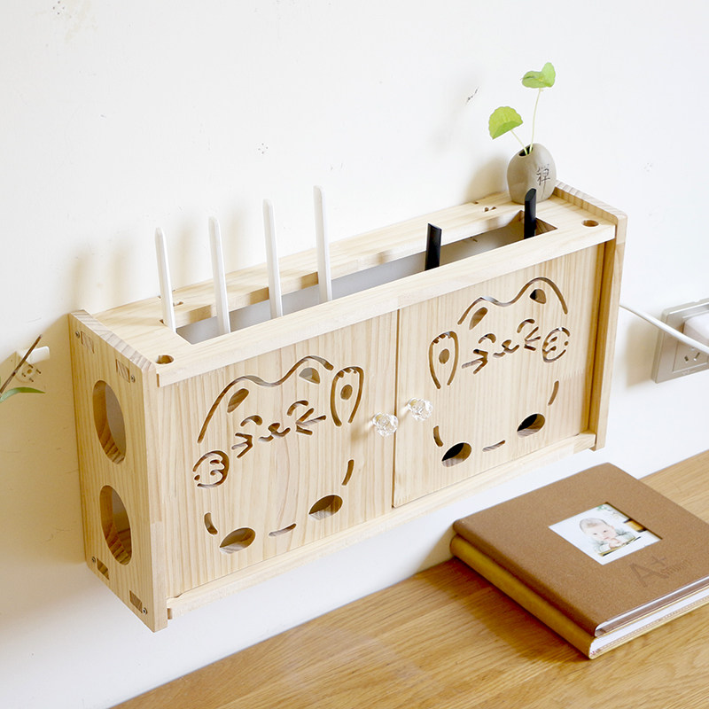 路由器光猫放置收纳架实木免打孔挂墙电视机顶遮挡盒插座线置物架