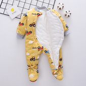 婴儿包脚连体衣宝宝手工棉花棉衣冬装 加厚男宝女孩连脚哈衣爬服