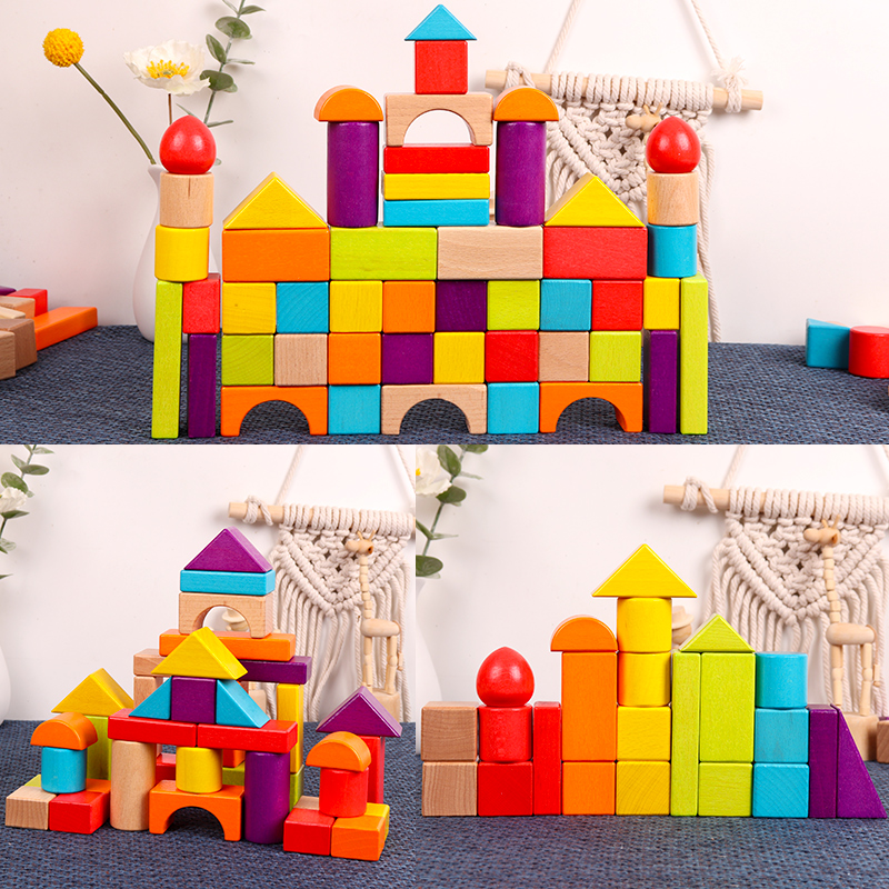 儿童积木大颗粒木头大块桶装婴儿宝宝1一2岁3男女孩6益智拼装玩具