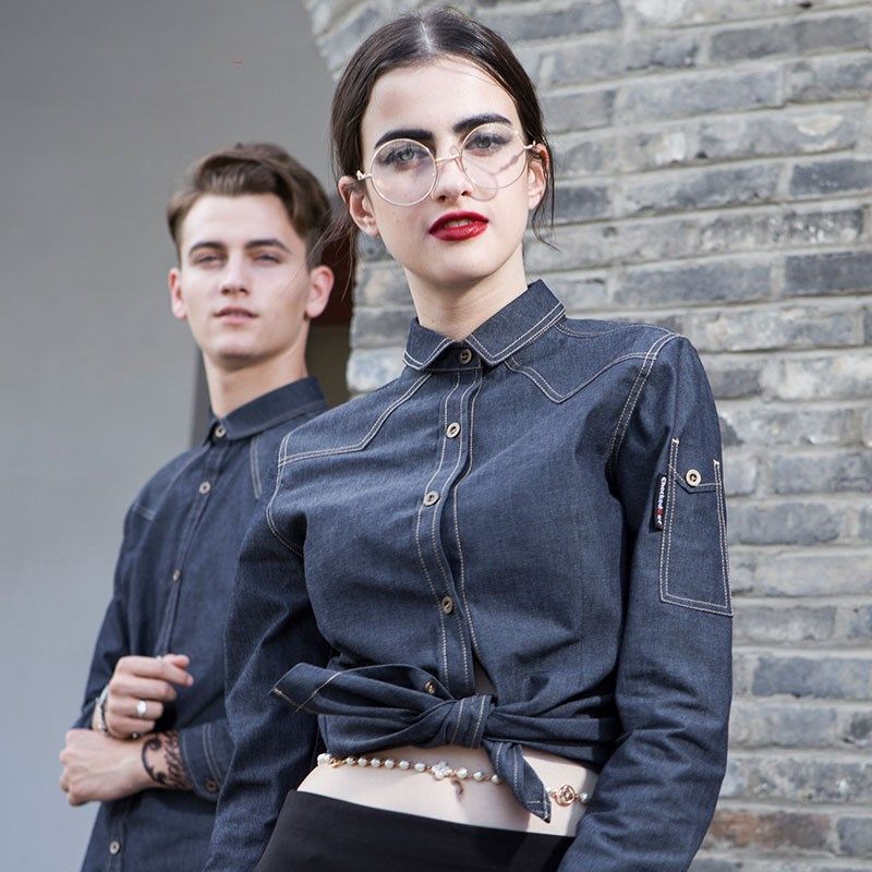 服务员工作服长袖多米来酒店餐饮饭店男女服务员工装制服定制logo