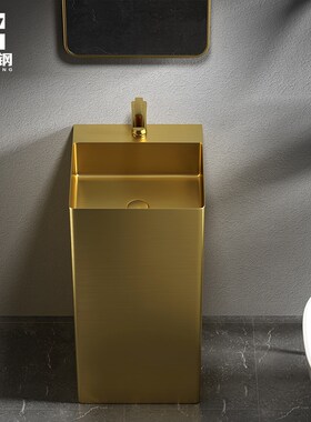 金色304e不锈钢立柱式洗脸盆酒吧立柱盆一体落地式阳台洗手盆柱盆