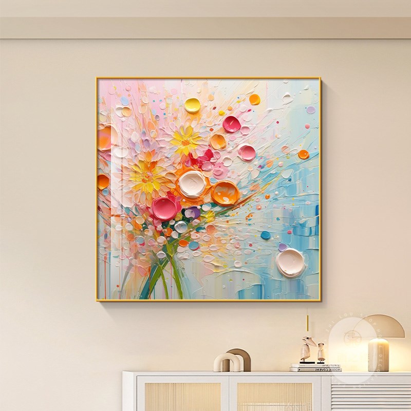 餐厅装饰画肌理感抽象花卉饭厅壁画小众艺术新款方形客厅卧室挂画图片