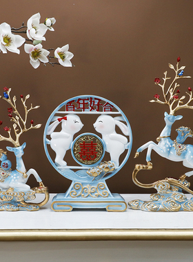 结婚礼物送新人情侣鹿摆件客厅装饰品订婚礼品送闺蜜新娘高档实用