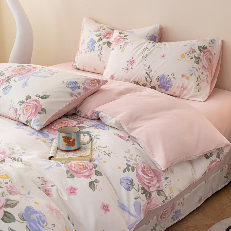 全棉田园花卉被套四件套宿舍学生床单三件套纯棉家用双人床上用品