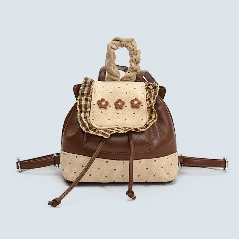 双肩包女2025新款皮质ins上班通勤小众水桶包可爱秋冬上课小背包