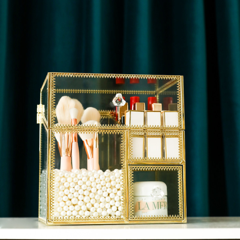 网红玻璃化妆刷i桶收纳盒口红盒子刷子防尘带盖置物架珍珠收纳筒