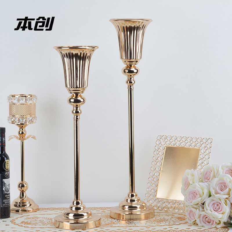 婚庆道具电镀铁艺路引婚礼布置金色花器家居餐桌插花装饰花瓶摆件