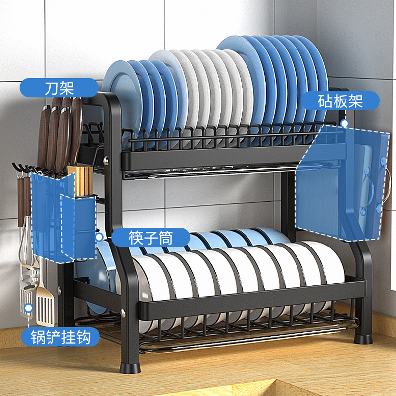 不锈钢碗碟沥水架厨房放碗盘架子多功能台面收纳盒碗筷碗柜置物架