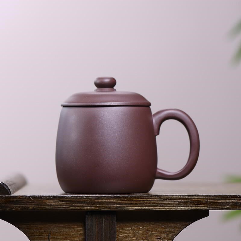 原矿紫泥泡茶杯加厚带盖男士办公杯陈叶制壶宜兴秦权高档紫砂杯