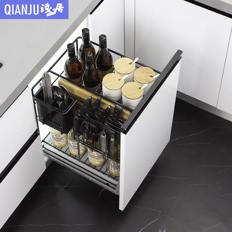 调味拉篮厨房橱柜304不锈钢抽屉式阻尼厨地柜碗篮拉篮调味篮内置