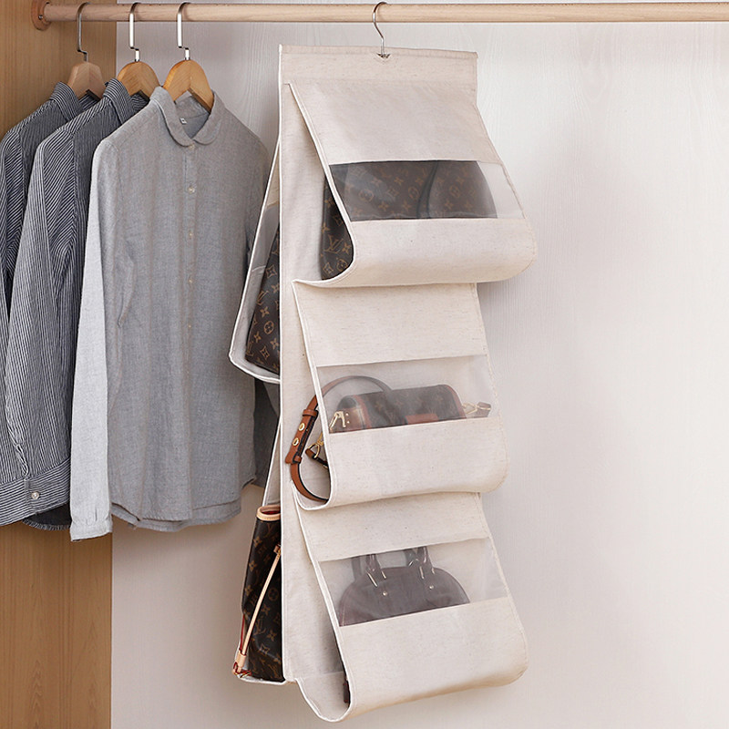 包包收纳挂袋布艺双面多层透明防尘袋悬挂式家用衣柜放包的置物架