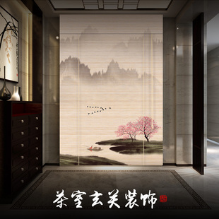 中国风竹帘卷帘窗帘卷拉式 饰隔断屏风拉帘办公室遮光帘 升降中式 装