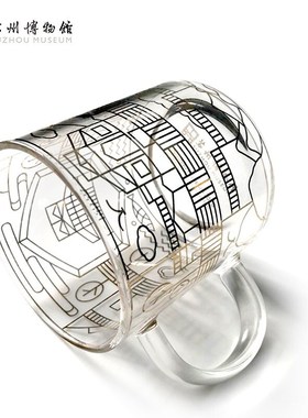 苏州博物馆 方寸苏博描金玻璃杯 早餐杯透明茶杯牛奶杯办公用水杯