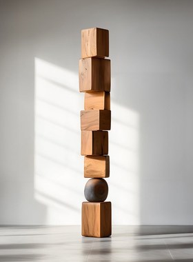 民宿酒店实木雕塑艺术品几何柱子竖高落地摆件展厅样板房玄关软装