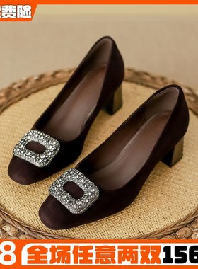 黑色高跟鞋女秋粗跟2024新款中跟瓢鞋通勤工作单鞋大码女鞋41一43